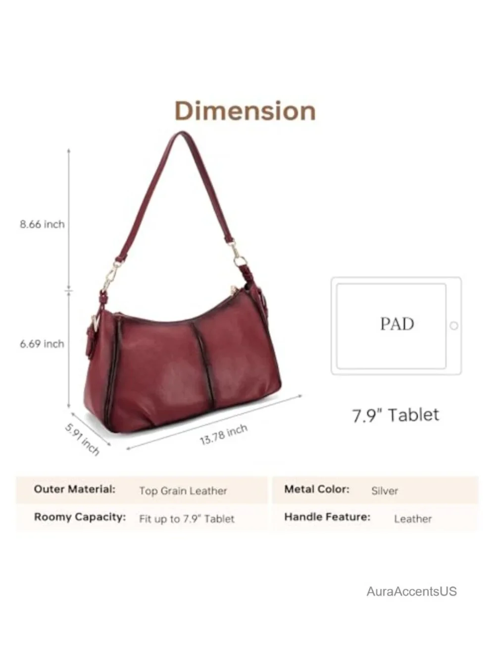 Vegan Leather Hobo Shoulder Bag Purse Women Multi Pockets Soft Satchel